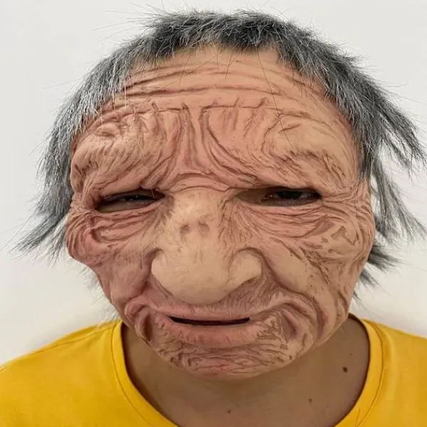 Halloween latexmask - gammal man dekor realistisk ansiktsmask för mänsklig rynka-XF1- Old Man-a Old Man-a> Masker