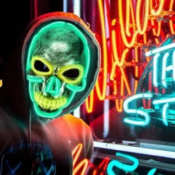 Halloween LED-mask, självlysande mask dödskalle, flera ljuslägen kostym, Halloween-masker för fest karneval kostym cosplay dekoration><noscript><img width=