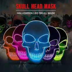 Halloween lysande dödskallemask Led läskig blixtmask El linjeljusmask Cosplay mask festkläder masktillbehör><noscript><img width=