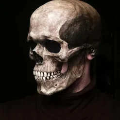 Halloween Mask Helhuvud Dödskalle Mask, 3D Halloween Dödskalle Mask Vuxen Latex Mask Skelett Läskiga Masker för Cosplay Jul {Mörk orörlig mun}><noscript><img width=