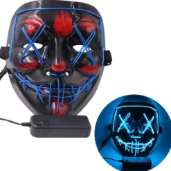 Halloween Mask LED Glow Mask El Wire Ljus Upp The Purge Film Kostym Ljus Halloween Fest Blå> Masker