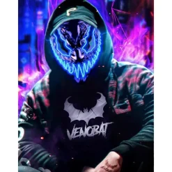 Halloween Mask LED Ljusmask för Vuxna och Barn, Unik Neon Glow Mask med Mörka och Onda Lysande Ögon, Iögonfallande Hotfullt Cool Halloween Kostym><noscript><img width=