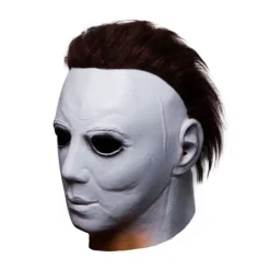 Halloween Michael Myers Mask, Skräck Skräck Hit Film Spel Ansikte Huvudbonad med Hår Helhuvudsmask Kostym-FQ-> Masker