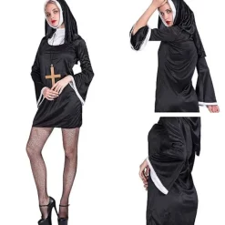 Halloween Nunna Cosplay Kostym Med Hätta Mångsidig Party Cosplay Kläder L><noscript><img width=