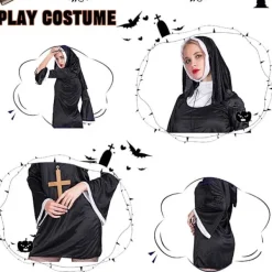 Halloween Nunna Cosplay Kostym Med Hätta Mångsidig Party Cosplay Kläder L><noscript><img width=