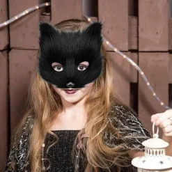 Halloween plyschmask med rävsvans och öron - Svart> Tillbehör