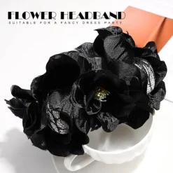 Halloween Rosé Slöja Huvudband Dödskalle Hårband Svart Blomma Krona Dödsdagens Huvudbonad Gotisk Kostymtillbehör (2-Dödskalle Hårband)><noscript><img width=