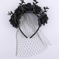 Halloween Rosblommig Huvudband med Slöja för Kvinnor Festlig Party Cosplay Kostym Huvudbonad><noscript><img width=