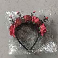 Halloween Rosblommig Huvudband med Slöja för Kvinnor Festlig Party Cosplay Kostym Huvudbonad><noscript><img width=