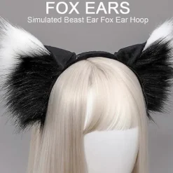 Halloween Räv Katt Konstgjord Päls Öron Hårband Handgjort Djur Päls Öron Hårband><noscript><img width=