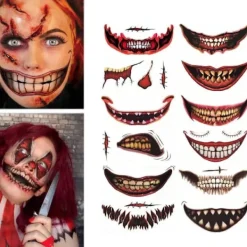 Halloween skämt smink tillfällig tatuering, vuxna barn clown skräck> Smink