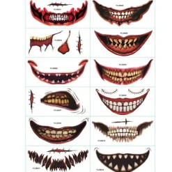 Halloween skräck clown mun klistermärken, Halloween tillfälliga tatueringar kit, Halloween tatuering klistermärken, Halloween smink> Smink