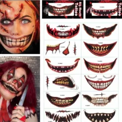 Halloween skräck clown mun klistermärken, Halloween tillfälliga tatueringar kit, Halloween tatuering klistermärken, Halloween smink> Smink