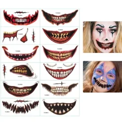 Halloween skräck clown mun klistermärken, Halloween tillfälliga tatueringar kit, Halloween tatuering klistermärken, Halloween smink><noscript><img width=