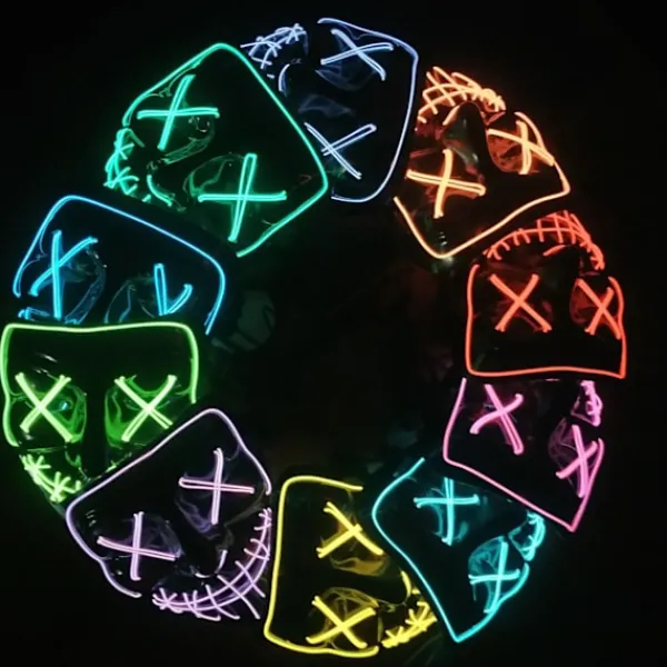 Halloween Skräckmask Cosplay Led Costume Mask Light Up Halloween festlig fest (Glödande isblå)> Masker
