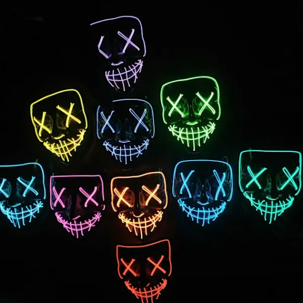 Halloween Skräckmask Cosplay Led Costume Mask Light Up Halloween festlig fest (Glödande isblå)> Masker