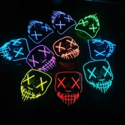 Halloween Skräckmask Cosplay Led Costume Mask Light Up Halloween festlig fest (Glödande isblå)><noscript><img width=