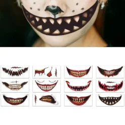 Halloween Smiley Face Klistermärken Vattentäta Skräckmun Klistermärken Läskig Zombie DIY för Maskerad Scen Temafest Cosplay Rekvisita> Smink