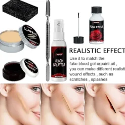 Halloween Sminkset, Professionell Ansikts- och Kroppsmålning, Halloween Sårärr Vaxsmink, Falsk Sårskorpa Blodspatel för Cosplayfester><noscript><img width=