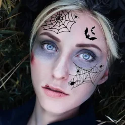 Halloween Spindel Ansikts Tatueringar Spindelnät Tillfälliga Tatueringar Axlar Arm Rygg Kroppskonst Dekal, 12 Ark><noscript><img width=