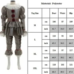 Halloween Stephen King's It Pennywise Clown Cosplay Kostym för Män Fest Fancy Dress Up Outfit Set M><noscript><img width=