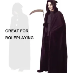 Halloween Svart Huva Kåpa Skördarens Kåpa Svart Djävulens Kåpa Cosplay Bal Maskerad Halloween Maskerad Vuxna Barn Maskeraddräkt(er 180cm)><noscript><img width=