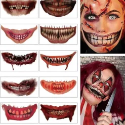Halloween Tatuering Klistermärken 10ST Clown Skräck Mun Tatuering Klistermärken Dekal, Halloween Temporära Tatueringar Ansikte Kropp Smink för Halloween Dekorationer | Fyndiq> Smink