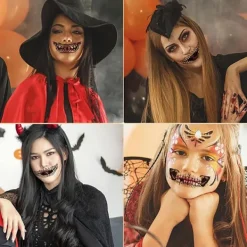 Halloween Temporära Tatueringar Mun Mörk Svart Ansikte Mun Tänder Klistermärken Skräck Ornament för Vuxna Barn 10st Halloween Tatueringar Klistermärken | Fyndiq> Smink