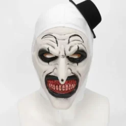 Halloween Terrifier Mask Clownmask Läskig Joker Kostym Halloween Skräck Läskig Mask för Vuxna Män Kvinnor Vit><noscript><img width=