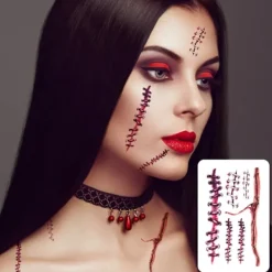 Halloween Waterproof Fake Temporary Tattoos Stickers For Women Long-time Body Art Face Jewels Festival Accessories> Smink