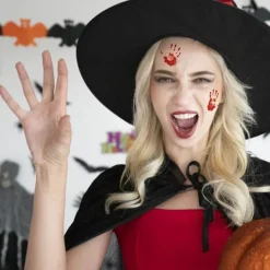 Halloween Waterproof Fake Temporary Tattoos Stickers For Women Long-time Body Art Face Jewels Festival Accessories><noscript><img width=