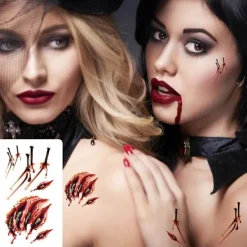 Halloween Waterproof Fake Temporary Tattoos Stickers For Women Long-time Body Art Face Jewels Festival Accessories> Smink