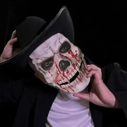 Halloween-dödskallemask med rörlig käke, unisex-vuxen cosplay-mask blodig läskig skelettmaskerad halv ansiktshjälm för Halloween-fest cosplay-dräkt> Masker
