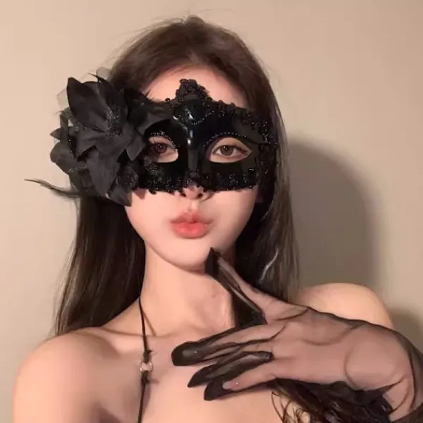 Halloweendekoration, svart maskeradmask för kvinnor, spetsmask i venetiansk stil (E)> Masker