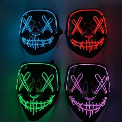 FMYSJ Halloween-fest LED-lysande neonmask skrämmande cosplay-stygn skräckmask lyser upp maskeradmask (FMY)><noscript><img width=