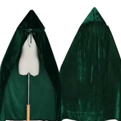 Halloween-kostym Fancy Cape Velvet Long Green Hooded Cape S> Dräkter