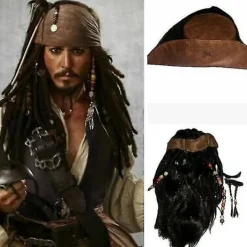 Halloweenkostym för män Piratkapten Jack Sparrow Peruk Hatt - Perfet-max> Dräkter