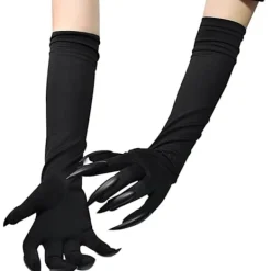 Halloweenkostym Klovantar Långa Fingrar Svarta Partyhandskar Kattklor Halloween Rekvisita Varghandskar Handske Cosplay Kostym><noscript><img width=
