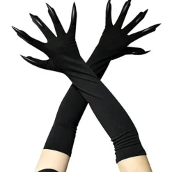 Halloweenkostym Klovantar Långa Fingrar Svarta Partyhandskar Kattklor Halloween Rekvisita Varghandskar Handske Cosplay Kostym><noscript><img width=