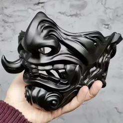 Halloweenmask halvt ansikte japansk stil, festkostymrekvisita Halloween><noscript><img width=