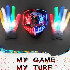 Halloween-mask med skelett-handskar, 3-läges upplyst läskig LED-mask med LED-glödande handskar, Halloween-dekorationer> Masker