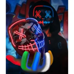 Halloween-mask med skeletthandskar, 3-läges upplyst läskig LED-mask med LED-glödande handskar, Halloween-dekorationer-FA-><noscript><img width=