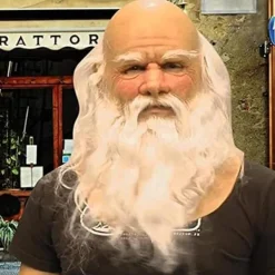 Halloweenmasker för vuxna, tomtemasker med vitt skägg i latex, söta julmasker för barn och vuxna, helmask för cosplay-dräkt, julfest, karneval><noscript><img width=