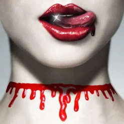 Halloween-smycken, halsband, blodfläckade halsband, röd imitation blödande ha> Smink