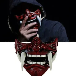 Halv Ansikte Assassin Ronin Samurai Mask Demon Oni Mempo Japansk Latexmask För Vuxen> Masker