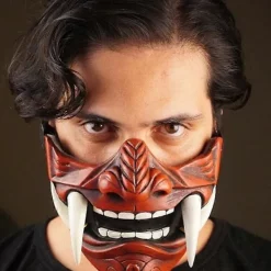 Halv Ansikte Assassin Ronin Samurai Mask Demon Oni Mempo Japansk Latexmask För Vuxen> Masker