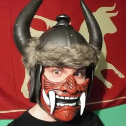 Halv Ansikte Assassin Ronin Samurai Mask Demon Oni Mempo Japansk Latexmask För Vuxen><noscript><img width=