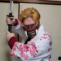 Halv Ansikte Assassin Ronin Samurai Mask Demon Oni Mempo Japansk Latexmask För Vuxen><noscript><img width=