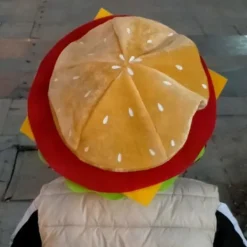 Hamburgerhatt för vuxna Söt Rolig Realistisk Bekväm Stretchig Kostymtillbehör Mjuk Herr Dam Snabbmat Hamburgerkeps för Present><noscript><img width=