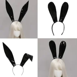 Handgjord pannband i läder med kaninöron, hårtillbehör för prestationer (B)><noscript><img width=